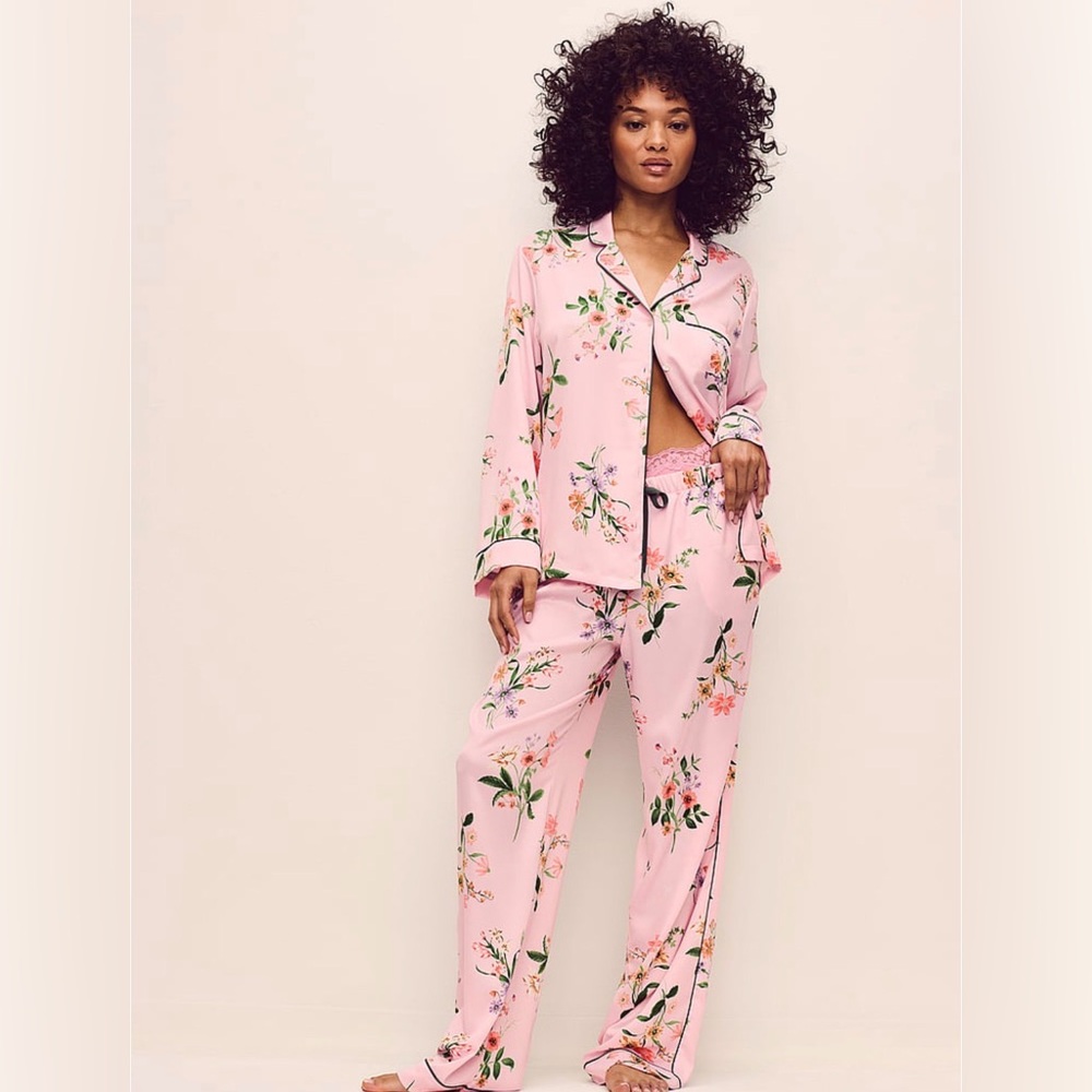 NWT VICTORIA’s Secret Size LARGE Satin Pajama Set ANGEL PINK BOTANICAL Print